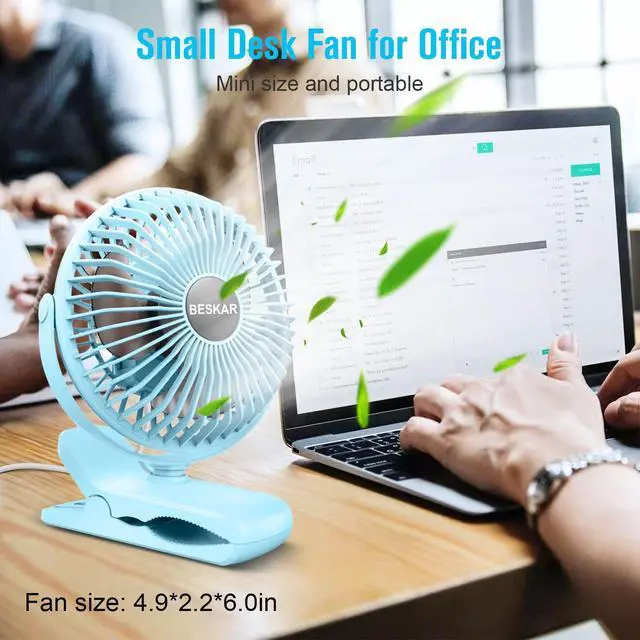 Alt view image 2 of 7 - Clip on Fan, Portable Small Desk Fans with Strong Airflow, 3 Speeds with Personal Fans Sturdy Clamp, Quiet Desk Fan & Clip Fan with USB Cord Powered - No Battery