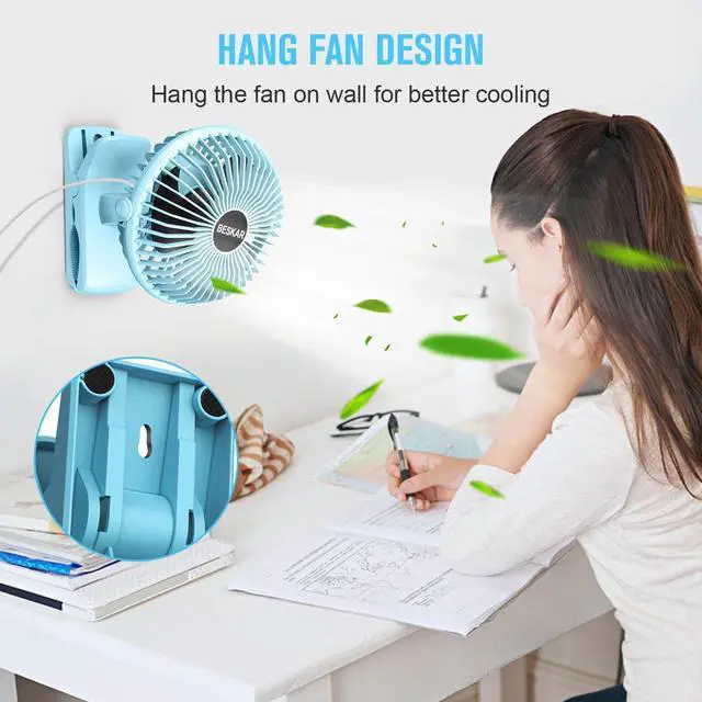 Alt view image 4 of 7 - Clip on Fan, Portable Small Desk Fans with Strong Airflow, 3 Speeds with Personal Fans Sturdy Clamp, Quiet Desk Fan & Clip Fan with USB Cord Powered - No Battery