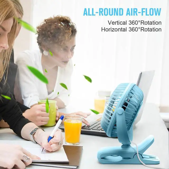 Alt view image 5 of 7 - Clip on Fan, Portable Small Desk Fans with Strong Airflow, 3 Speeds with Personal Fans Sturdy Clamp, Quiet Desk Fan & Clip Fan with USB Cord Powered - No Battery