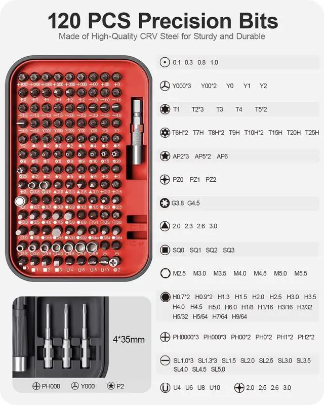 Alt view image 2 of 7 - Screwdriver Set Precision Screwdriver Bit Sets 130 in 1, Mini Hex Phillips Torx Slotted Screwdriver Bit Set with Tool Box, Ideal for Electronics, Laptop, iPhone, Jewelers and More(130-IN-Red)