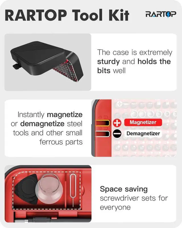 Alt view image 3 of 7 - Screwdriver Set Precision Screwdriver Bit Sets 130 in 1, Mini Hex Phillips Torx Slotted Screwdriver Bit Set with Tool Box, Ideal for Electronics, Laptop, iPhone, Jewelers and More(130-IN-Red)