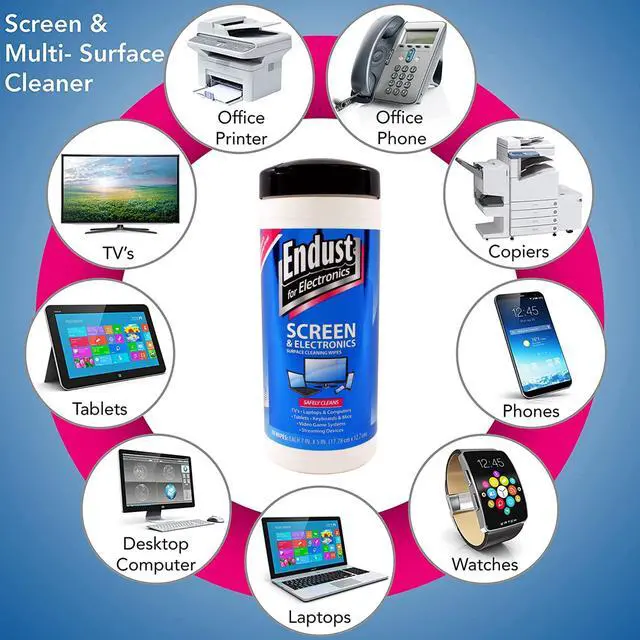 Alt view image 2 of 4 - Endust For Electronics Screen & Surface Cleaning Wipes, For Tablet, E-Reader, Computer Monitor, Laptop, Phone, or TV; Pre-Moistened, Alcohol & Ammonia Free, 70 Wipes and A Microfiber Towel