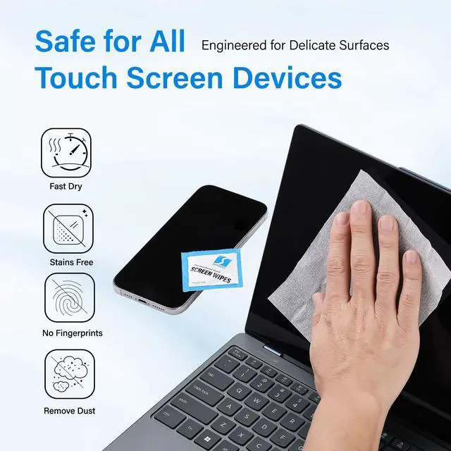Alt view image 3 of 7 - Electronic Wipes, Screen Wipes for Electronics, Pre-moistened Screen Cleaner Wipes for Phone, Laptop, Monitor, Car Screen, Eyeglasses, Non-Scratch Formula, 240 Count
