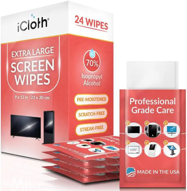 Main image of XL Wipe - 9x12 Inch Electronics Cleaning Wipe, 70% Isopropyl Alcohol, Individually Sealed - Streak-Free, Lint-Free, Restores Optical Clarity - TV, Monitor, Laptop (24 Wipes)