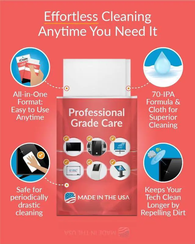 Alt view image 6 of 7 - XL Wipe - 9x12 Inch Electronics Cleaning Wipe, 70% Isopropyl Alcohol, Individually Sealed - Streak-Free, Lint-Free, Restores Optical Clarity - TV, Monitor, Laptop (24 Wipes)