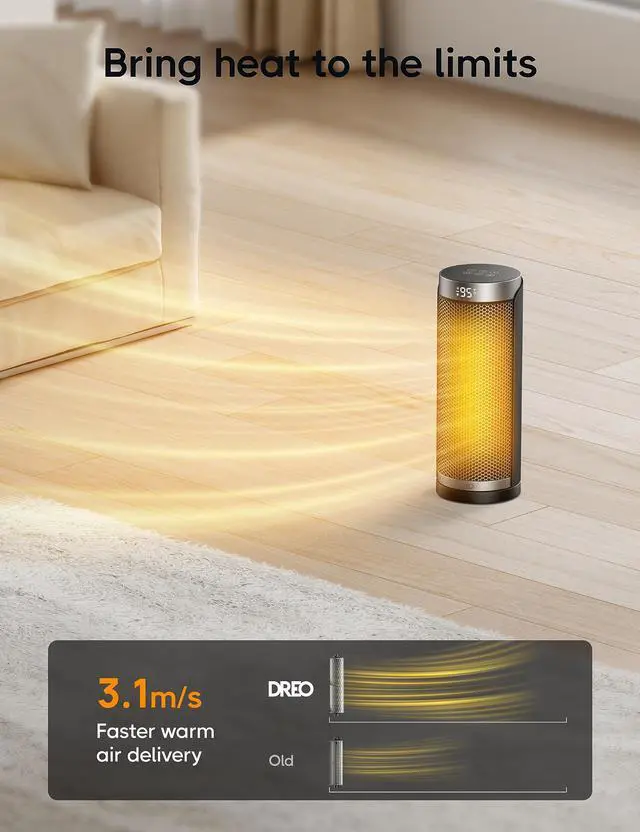 Alt view image 4 of 7 - Space Heater for Bathroom and Indoor, 70°Oscillating, 5 Modes, Remote for Home Bedroom, 12H Timer, with ALCI Safety Plug