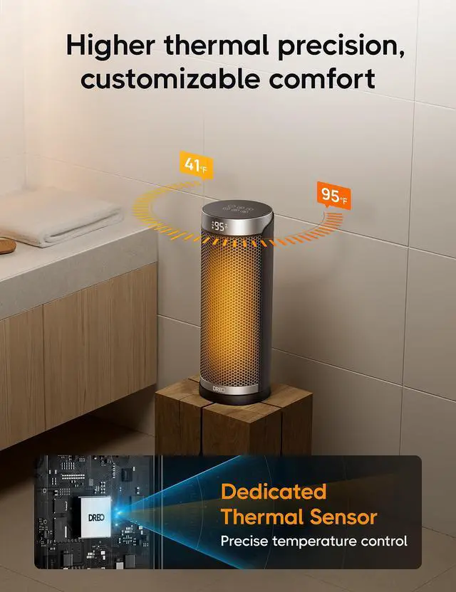 Alt view image 6 of 7 - Space Heater for Bathroom and Indoor, 70°Oscillating, 5 Modes, Remote for Home Bedroom, 12H Timer, with ALCI Safety Plug