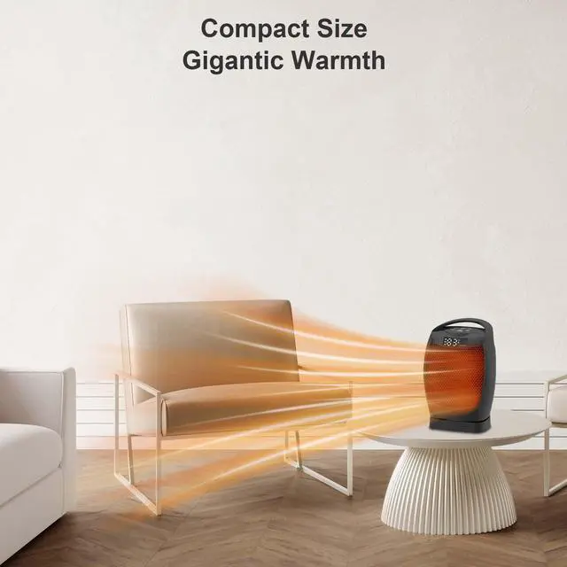 Alt view image 4 of 7 - Portable Electric Heaters for Indoor Use - 1500W PTC Ceramic Space Heater with Thermostat and Remote, Overheat and Tip-Over Protection, 70°Oscillation, Quick Heating for Home, Office, Bedroom