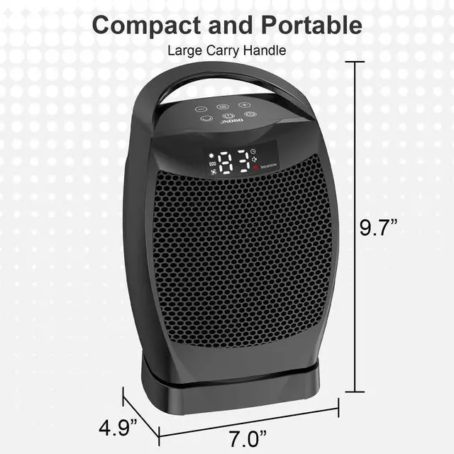 Alt view image 7 of 7 - Portable Electric Heaters for Indoor Use - 1500W PTC Ceramic Space Heater with Thermostat and Remote, Overheat and Tip-Over Protection, 70°Oscillation, Quick Heating for Home, Office, Bedroom