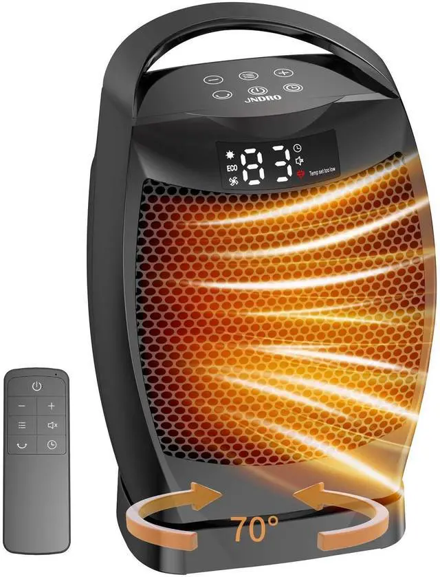 Main image of Portable Electric Heaters for Indoor Use - 1500W PTC Ceramic Space Heater with Thermostat and Remote, Overheat and Tip-Over Protection, 70°Oscillation, Quick Heating for Home, Office, Bedroom