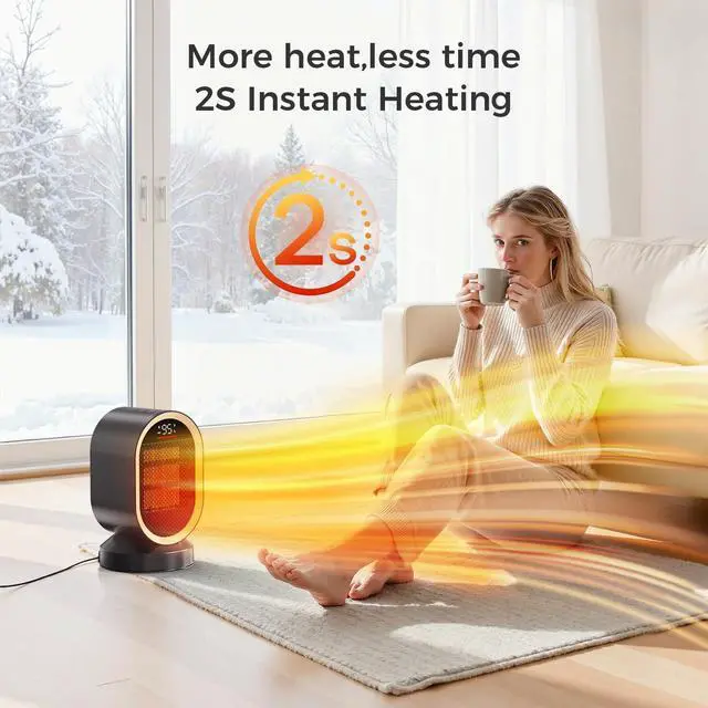 Alt view image 2 of 7 - Space Heaters for Indoor Use, 1500W Fast Heating Ceramic PTC Space Heater with Thermostat 24H Timer, 85°Oscillating Quiet Electric Heaters for Indoor Office Desktop Home