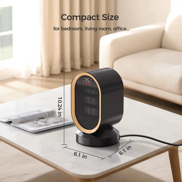 Alt view image 3 of 7 - Space Heaters for Indoor Use, 1500W Fast Heating Ceramic PTC Space Heater with Thermostat 24H Timer, 85°Oscillating Quiet Electric Heaters for Indoor Office Desktop Home