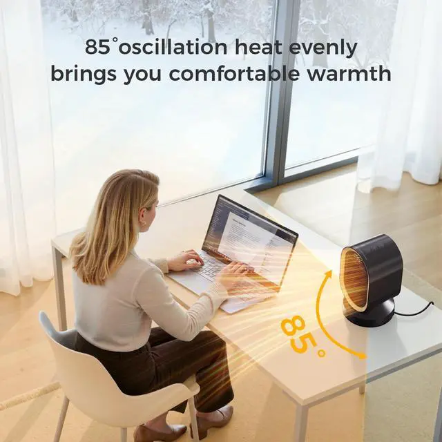 Alt view image 4 of 7 - Space Heaters for Indoor Use, 1500W Fast Heating Ceramic PTC Space Heater with Thermostat 24H Timer, 85°Oscillating Quiet Electric Heaters for Indoor Office Desktop Home