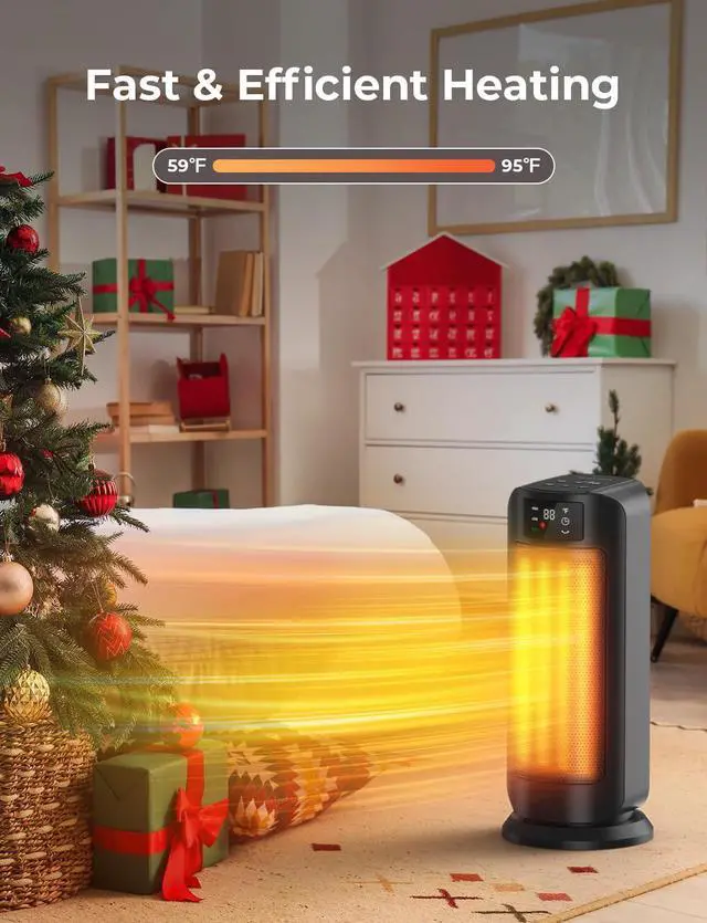 Alt view image 2 of 7 - Space Heater, 1500W Space Heaters Efficient Heating with LED Display, 1-24H Timer, ECO, Multiple Protection, 60° Oscillating Portable Heater Quiet Heating for Garage Home Office Indoor Use