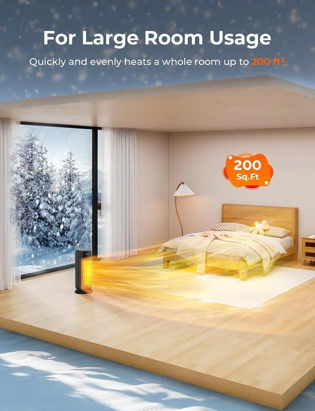Alt view image 3 of 7 - Space Heater, 1500W Space Heaters Efficient Heating with LED Display, 1-24H Timer, ECO, Multiple Protection, 60° Oscillating Portable Heater Quiet Heating for Garage Home Office Indoor Use