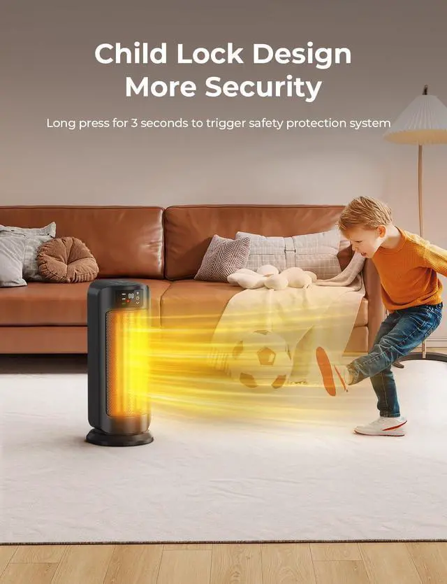 Alt view image 7 of 7 - Space Heater, 1500W Space Heaters Efficient Heating with LED Display, 1-24H Timer, ECO, Multiple Protection, 60° Oscillating Portable Heater Quiet Heating for Garage Home Office Indoor Use