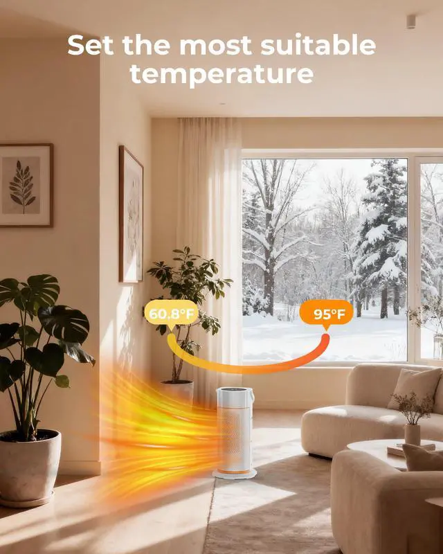 Alt view image 4 of 7 - Space Heater - 1500W Portable Space Heaters for Indoor Use, PTC Ceramic Electric Heater with Remote, 4 Modes, 9H Timer, Low Noise, 70°Oscillation, Overheat & Tip-Over Protection for Office Home