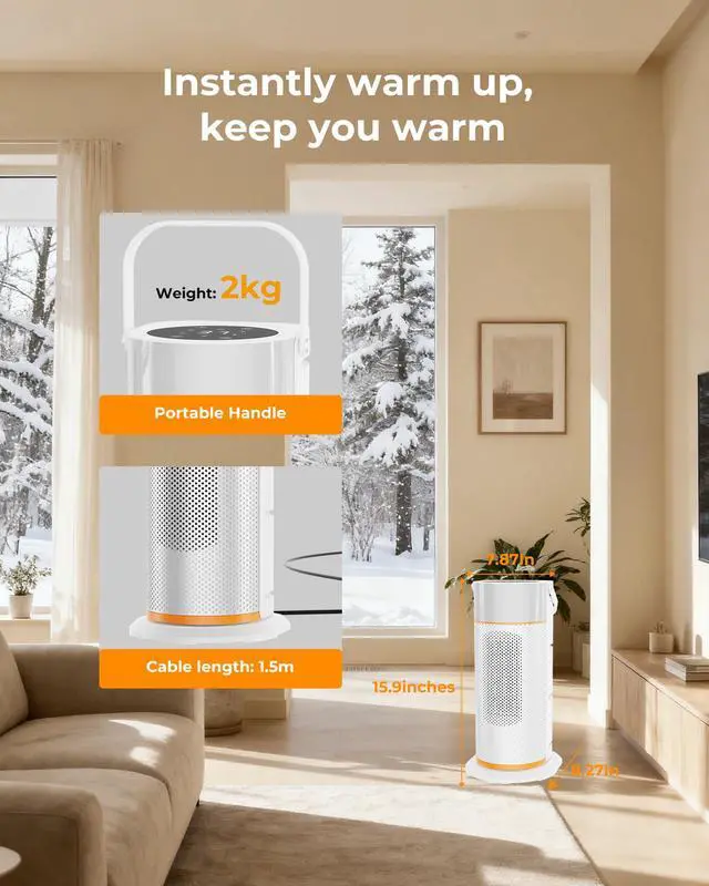 Alt view image 7 of 7 - Space Heater - 1500W Portable Space Heaters for Indoor Use, PTC Ceramic Electric Heater with Remote, 4 Modes, 9H Timer, Low Noise, 70°Oscillation, Overheat & Tip-Over Protection for Office Home