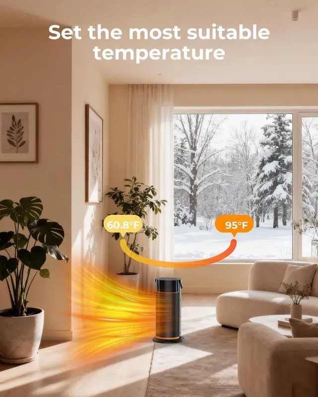 Alt view image 4 of 7 - Space Heater - 1500W Portable Space Heaters for Indoor Use, PTC Ceramic Electric Heater with Remote, 4 Modes, 9H Timer, Low Noise, 70°Oscillation, Overheat & Tip-Over Protection for Office Home