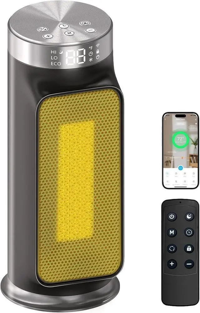 Main image of 1500W Smart Electric Space Heater for Indoor Spaces - WiFi/App Control, Remote Included, 24H Timer, 5 Modes for Home, Office, Bedroom, Bathroom Use