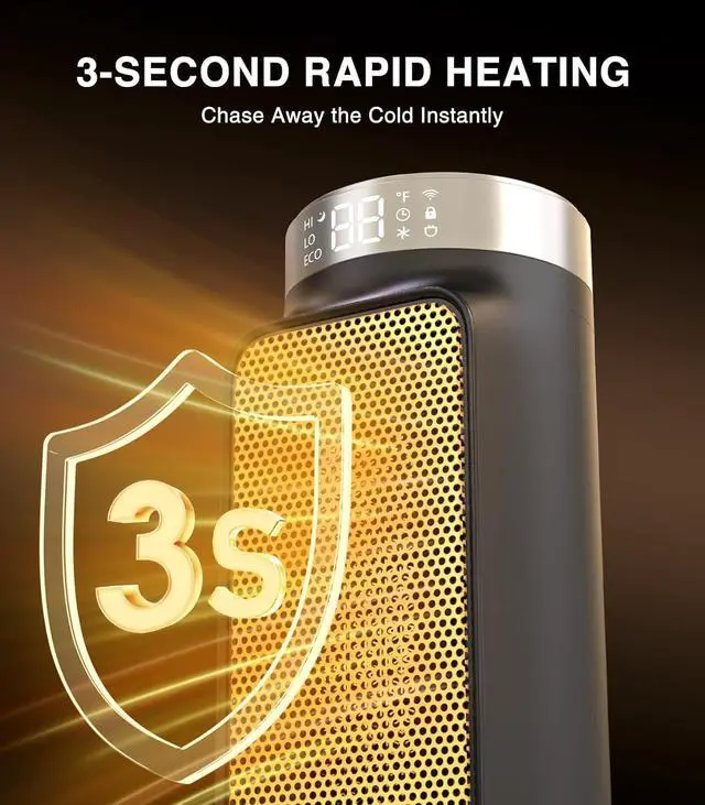 Alt view image 4 of 7 - 1500W Smart Electric Space Heater for Indoor Spaces - WiFi/App Control, Remote Included, 24H Timer, 5 Modes for Home, Office, Bedroom, Bathroom Use