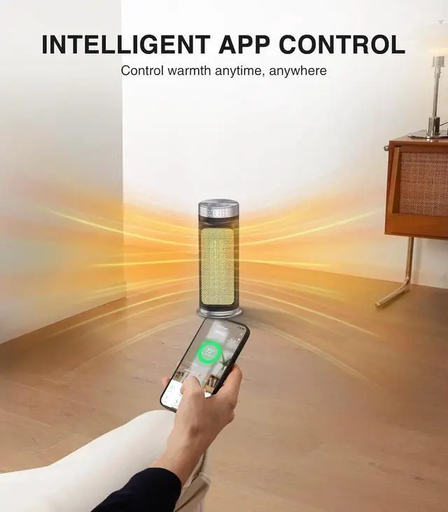 Alt view image 6 of 7 - 1500W Smart Electric Space Heater for Indoor Spaces - WiFi/App Control, Remote Included, 24H Timer, 5 Modes for Home, Office, Bedroom, Bathroom Use