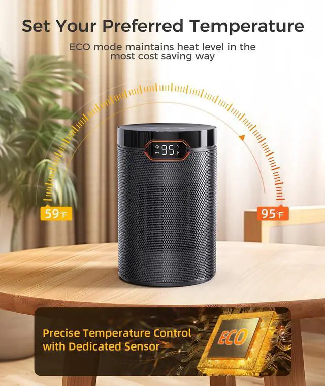 Alt view image 4 of 7 - Space Heater, Portable Electric Heaters for Indoor Use with Thermostat & 24H Timer, 1500W PTC Ceramic Quiet Fast Heating Desk Heater, Safety Room Heaters for Home Bedroom Office