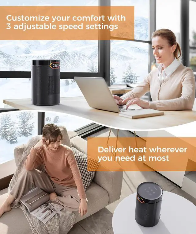 Alt view image 6 of 7 - Space Heater, Portable Electric Heaters for Indoor Use with Thermostat & 24H Timer, 1500W PTC Ceramic Quiet Fast Heating Desk Heater, Safety Room Heaters for Home Bedroom Office