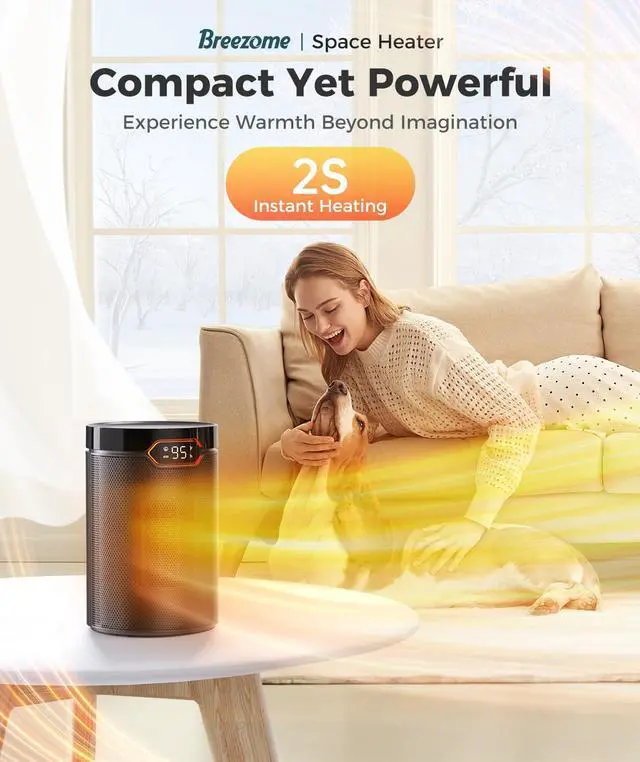Alt view image 7 of 7 - Space Heater, Portable Electric Heaters for Indoor Use with Thermostat & 24H Timer, 1500W PTC Ceramic Quiet Fast Heating Desk Heater, Safety Room Heaters for Home Bedroom Office
