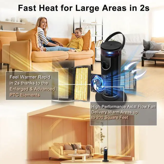 Alt view image 2 of 7 - Space Heaters for Indoor Use, Electric Space Heater with Remote, Humidifier, 12H Timer, 3 Modes, Oscillation, Ambiance Light,1500W/750W Portable Heater for Room