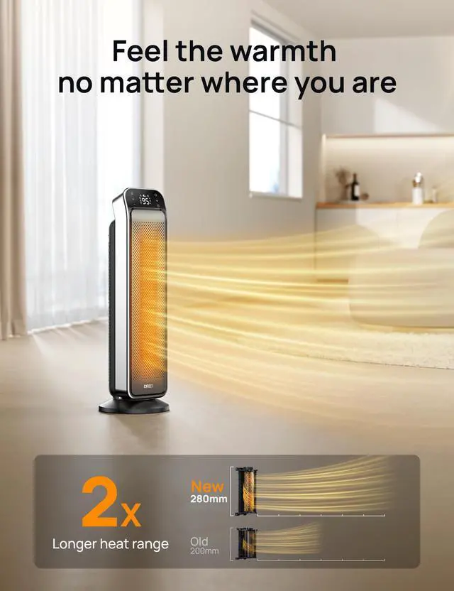 Alt view image 3 of 7 - Space Heater Indoor, 25" 11.5ft/s Fast Portable Room Heater with Remote and Thermostat, 3 Modes, Overheating & Tip-Over Protection, Electric Heaters for Indoor Use Large Room, Bedroom, Silver