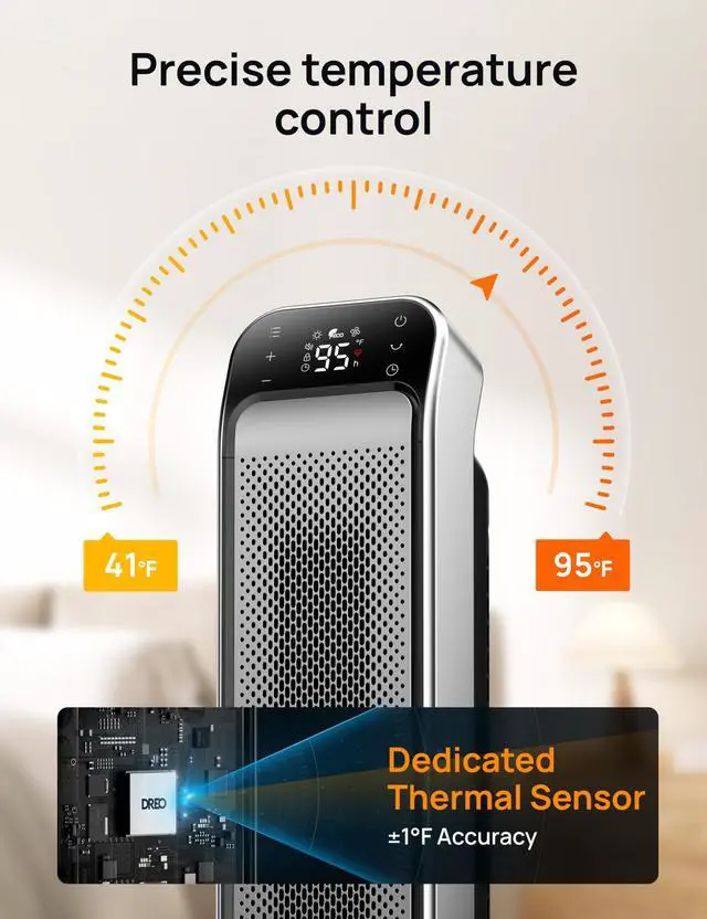 Alt view image 7 of 7 - Space Heater Indoor, 25" 11.5ft/s Fast Portable Room Heater with Remote and Thermostat, 3 Modes, Overheating & Tip-Over Protection, Electric Heaters for Indoor Use Large Room, Bedroom, Silver