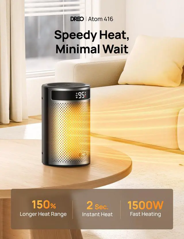 Alt view image 2 of 6 - Space Heaters for Indoor Use, Portable Heater with Thermostat, 1-12H Timer, Remote, Eco Mode, 1500W PTC Ceramic Fast Safety Heater for Office Bedroom