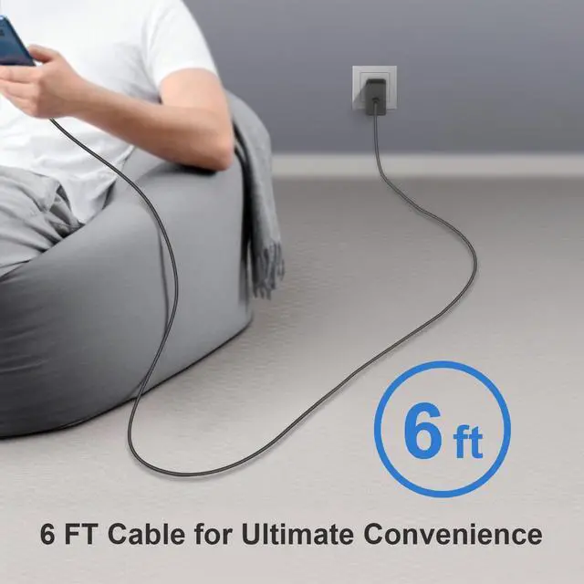 Alt view image 6 of 7 - Type C Charger Fast Charging 45W USB C Charger Samsung Chargers 2-PACK 6FT Cord for iPhone 16/16 Plus/16 Pro/16 Pro Max/iPhone 15/15 Pro Max/iPad Pro/Samsung Galaxy S25 S24 S23 S22 S21,Android (Black)