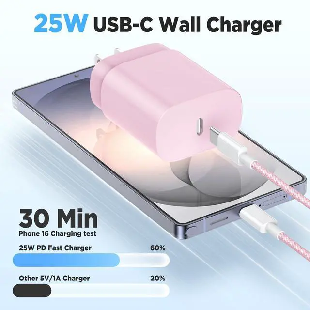 Alt view image 2 of 7 - 25W USB C Super Fast Charging Charger for Samsung Galaxy Phone, 3Pack Quick Charger Block with Braided Long USB C to C Cables (6/6/10ft) for Samsung Galaxy S25/S24/Plus/Ultra, Android/iPhone 17