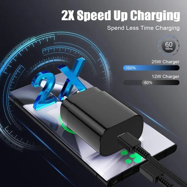 Alt view image 3 of 6 - 2Pack 25W USB C Charger for Samsung Galaxy S24 Ultra, Super Quite Fast Charging Type C Block with 6FT C to C Cord for Samsung Galaxy Tab S9 S8 S23 Ultra S22 Ultra S23 S22+ S22 S21 Note 10 Plus 20