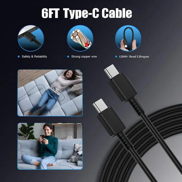 Alt view image 5 of 6 - 2Pack 25W USB C Charger for Samsung Galaxy S24 Ultra, Super Quite Fast Charging Type C Block with 6FT C to C Cord for Samsung Galaxy Tab S9 S8 S23 Ultra S22 Ultra S23 S22+ S22 S21 Note 10 Plus 20