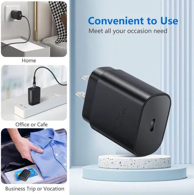 Alt view image 5 of 7 - USB C Wall Charger,Costyle 25W Super Fast Charger Type C Charging Block+6.6FT USB C to C Cable for Samsung Galaxy S24/S25 Ultra/S23 FE/S22/S21 Plus/S20 FE/S10e/Note 20/10/Z Fold3/Flip3/A53/A13(Black)