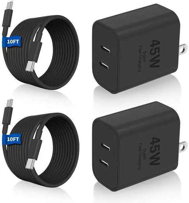 Main image of 45W Dual Super Fast Charging Block and Long USB C to C Cable 10ft,Type C Wall Plug and Android Phone Charger Cord for Samsung Galaxy S26 Ultra/S25/S24/S23+/S22 Plus/S21/Note 20/iPhone 17 16 15 Pro Max
