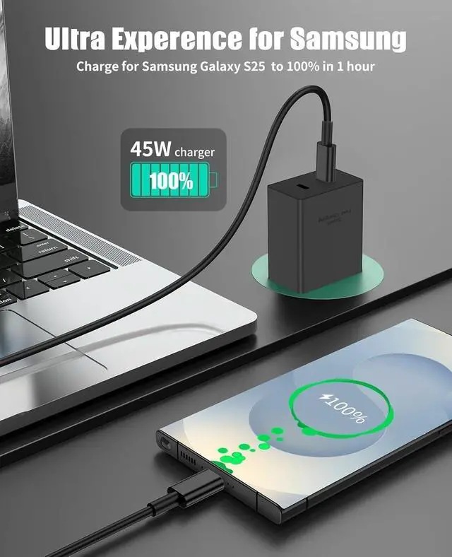Alt view image 6 of 7 - 45W Dual Super Fast Charging Block and Long USB C to C Cable 10ft,Type C Wall Plug and Android Phone Charger Cord for Samsung Galaxy S26 Ultra/S25/S24/S23+/S22 Plus/S21/Note 20/iPhone 17 16 15 Pro Max