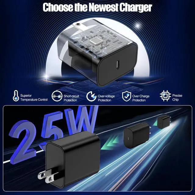 Alt view image 4 of 7 - 25W Super Fast Charger Type C for Samsung Galaxy S25/S24/S23 Ultra,USB C Android Phone Charger with 6FT/10FT Type C Cords for Galaxy S25/S24/S23+/S22 Plus/S20,iPhone 17/16/15 Pro Max