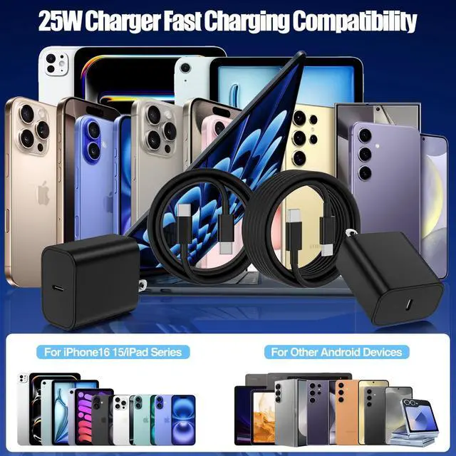 Alt view image 7 of 7 - 25W Super Fast Charger Type C for Samsung Galaxy S25/S24/S23 Ultra,USB C Android Phone Charger with 6FT/10FT Type C Cords for Galaxy S25/S24/S23+/S22 Plus/S20,iPhone 17/16/15 Pro Max