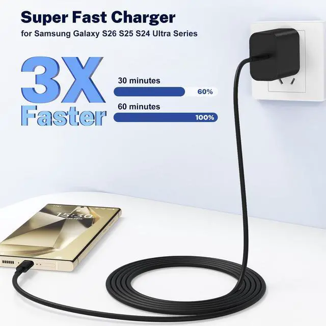 Alt view image 2 of 7 - Super Fast Charger Type C for Samsung Galaxy S26 Ultra,USB C Charger Block 2Pack with 6TF+10FT Fast Charging Cable for Samsung Galaxy S26 S25 Ultra S24 S23 S22 S21 S20+/Note 20/10//iPhone 17 16 15