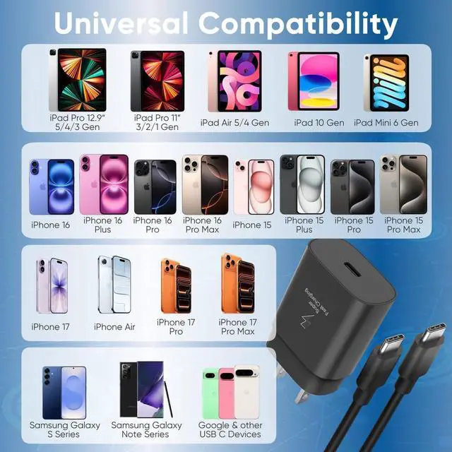 Alt view image 2 of 6 - Type C Charger Fast Charging, USB C Android Phone Wall Charger Block & 6.6ft Charge Cable Cord, for Samsung Galaxy S25/S24/S23/S22/S21/S20/S10 Plus/S10E/S9/S8/S21 Ultra Note 8/9/10/20 etc