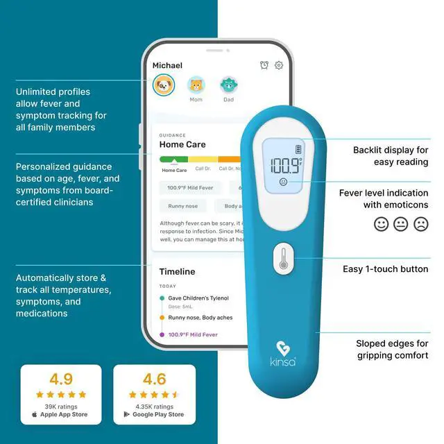 Alt view image 4 of 7 - QuickScan Smart Forehead Thermometer for Adults, Kids and Babies, No-Touch Digital Thermometer, App-Connected Family Health Tracking, Fast Accurate Fever Readings