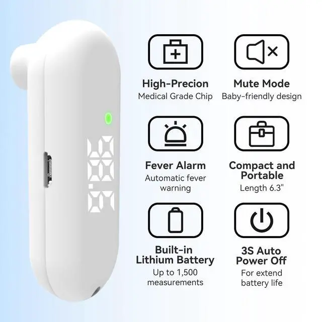 Alt view image 2 of 6 - Thermometer Forehead, 1-Second Reading Digital Thermometers Accurate for Adult Kids White Thermometer Infrared with Fever Alarm Rechargeable Thermometers Mini