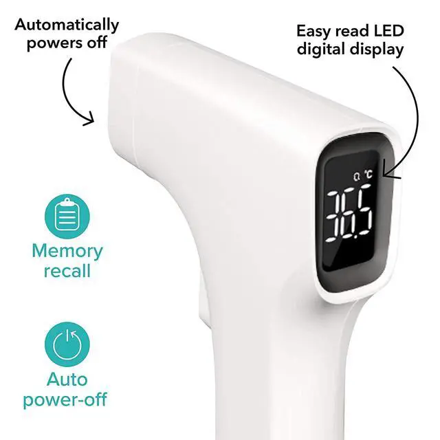 Alt view image 3 of 5 - Easy Handle Non-Contact Infrared Thermometer with Led Screen, Fever Warning Indicator, Accurate 1 S Reading for Baby, Kids, & Adults, White