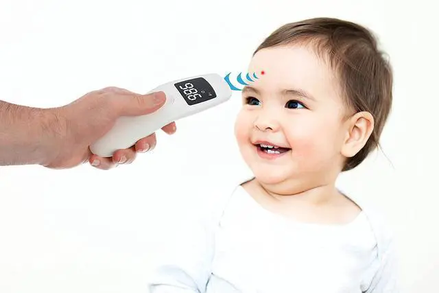 Alt view image 5 of 5 - Easy Handle Non-Contact Infrared Thermometer with Led Screen, Fever Warning Indicator, Accurate 1 S Reading for Baby, Kids, & Adults, White