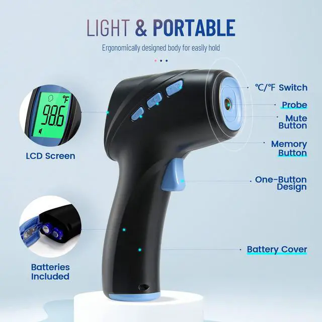 Alt view image 4 of 7 - Forehead Thermometer for Adults and Kids, Digital Infrared Thermometer with Fever Alarm, Fast Accurate Results, Easy to use