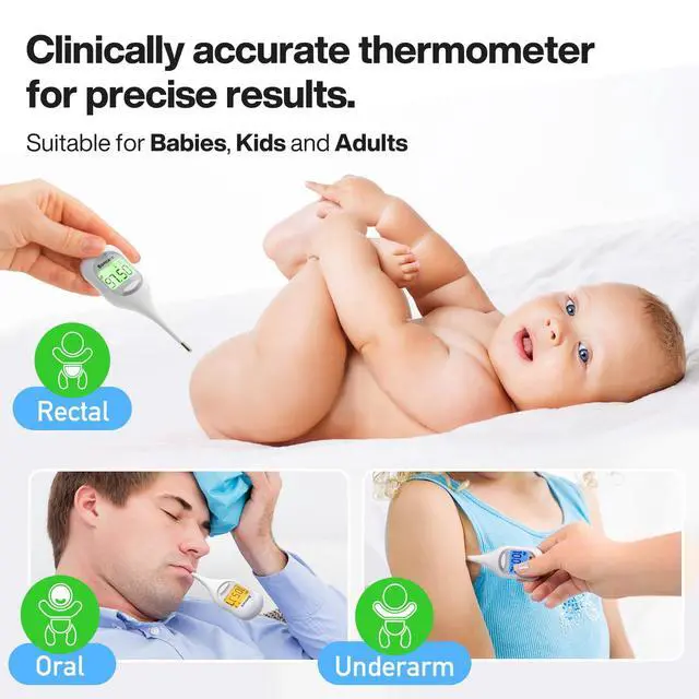 Alt view image 4 of 7 - 9 Seconds Basal Body Thermometer for Ovulation, Oral Thermometer for Adults and Kids - Accurate Rectal Thermometer, with Fever Alarm and Large Display (Rice-White)